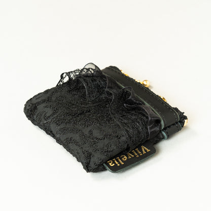 Fleur de Nuit Mini Pouch（フルール・ド・ニュイ ミニ ポーチ）｜黒ジャガード生地とレースを重ねたViiveliaのミニポーチ。小銭やリップなどの小物収納に使えるコンパクトポーチ。