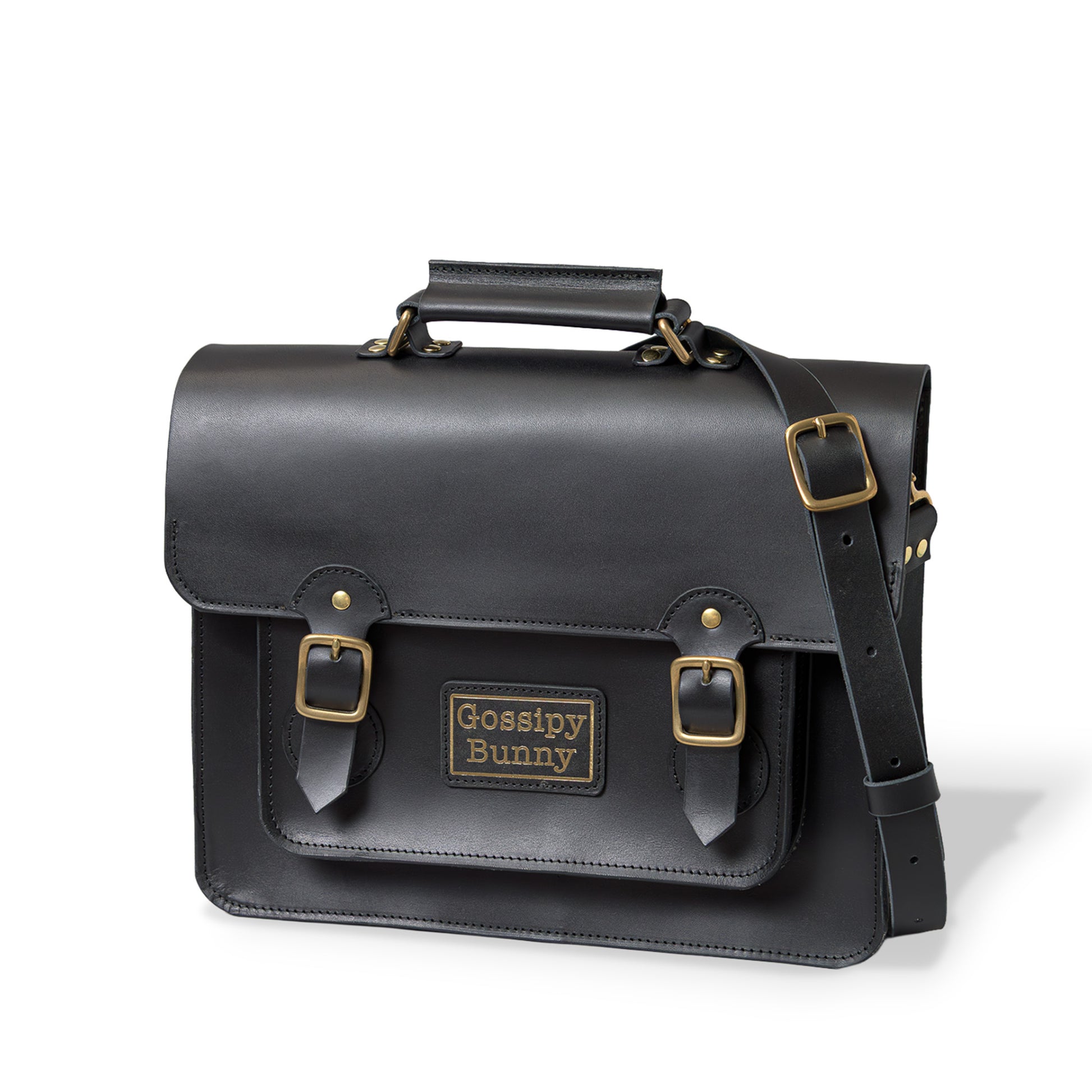 Roavan（ローバン） Gossipy Bunny（ゴシッピーバニー） HEX CODE（ヘックスコード） 本革サッチェルバッグ。クラシックな英国風デザインに、デジタル時代を象徴するモダンな感性を融合。ブラックレザーと真鍮パーツが輝く、通勤・通学・日常使いに適した日本製レザーバッグ。