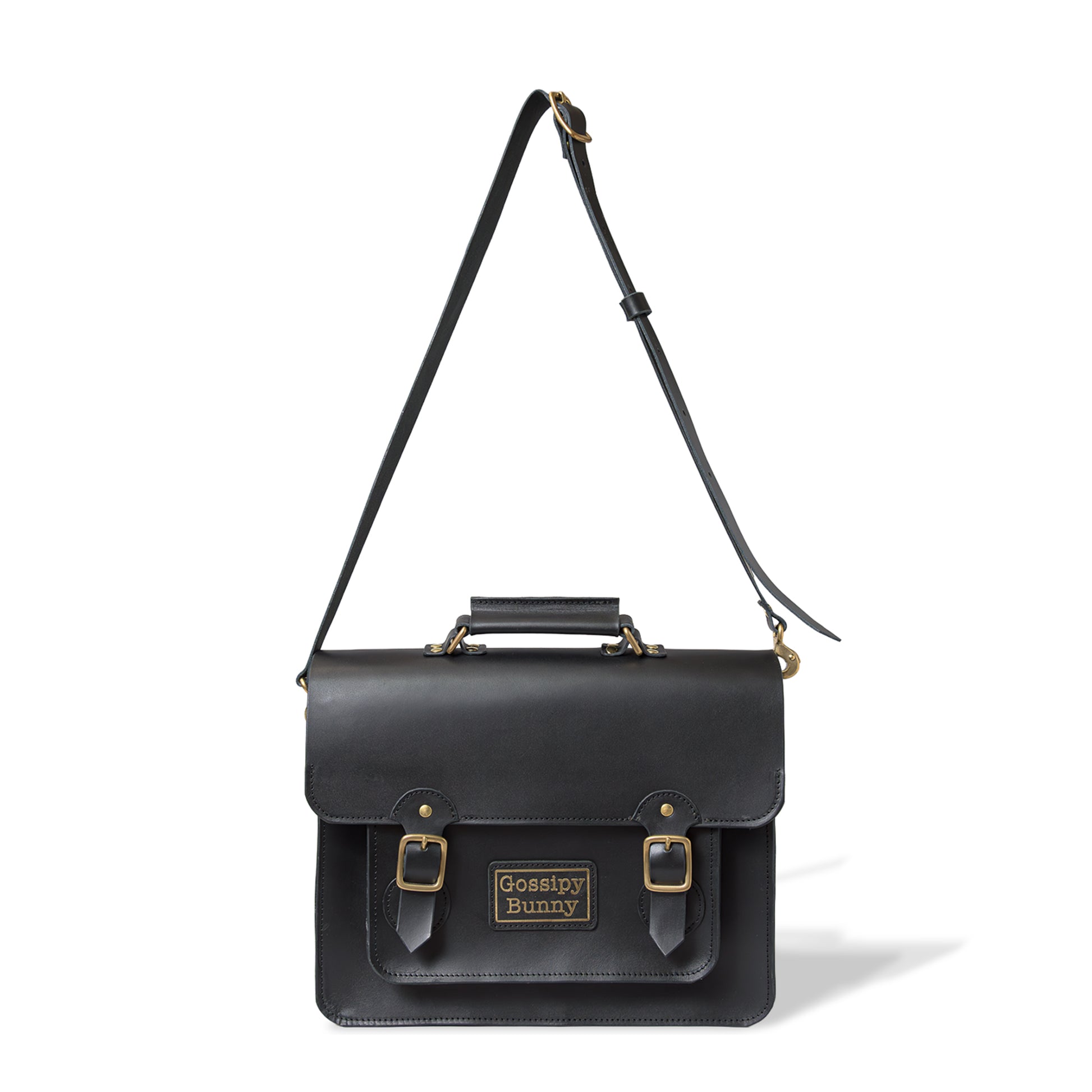 Roavan（ローバン） Gossipy Bunny（ゴシッピーバニー） HEX CODE（ヘックスコード） 本革サッチェルバッグ。クラシックな英国風デザインに、デジタル時代を象徴するモダンな感性を融合。ブラックレザーと真鍮パーツが輝く、通勤・通学・日常使いに適した日本製レザーバッグ。