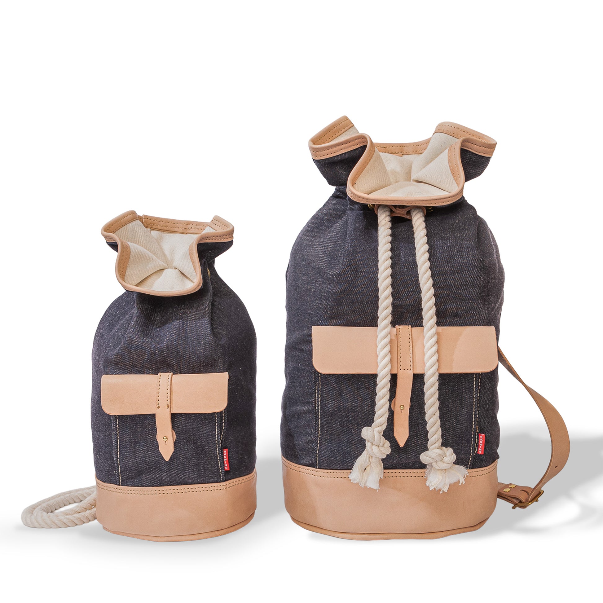 Roavan（ローバン） RASWING（ラスウィング） PORTAL（ポータル） ボンサックLサイズ。栃木レザーと倉敷デニムを使用した大型バッグ。旅行や持ち運び用途に適した容量と構造。