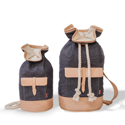 Roavan（ローバン） RASWING（ラスウィング） PORTAL（ポータル） ボンサックLサイズ。栃木レザーと倉敷デニムを使用した大型バッグ。旅行や持ち運び用途に適した容量と構造。