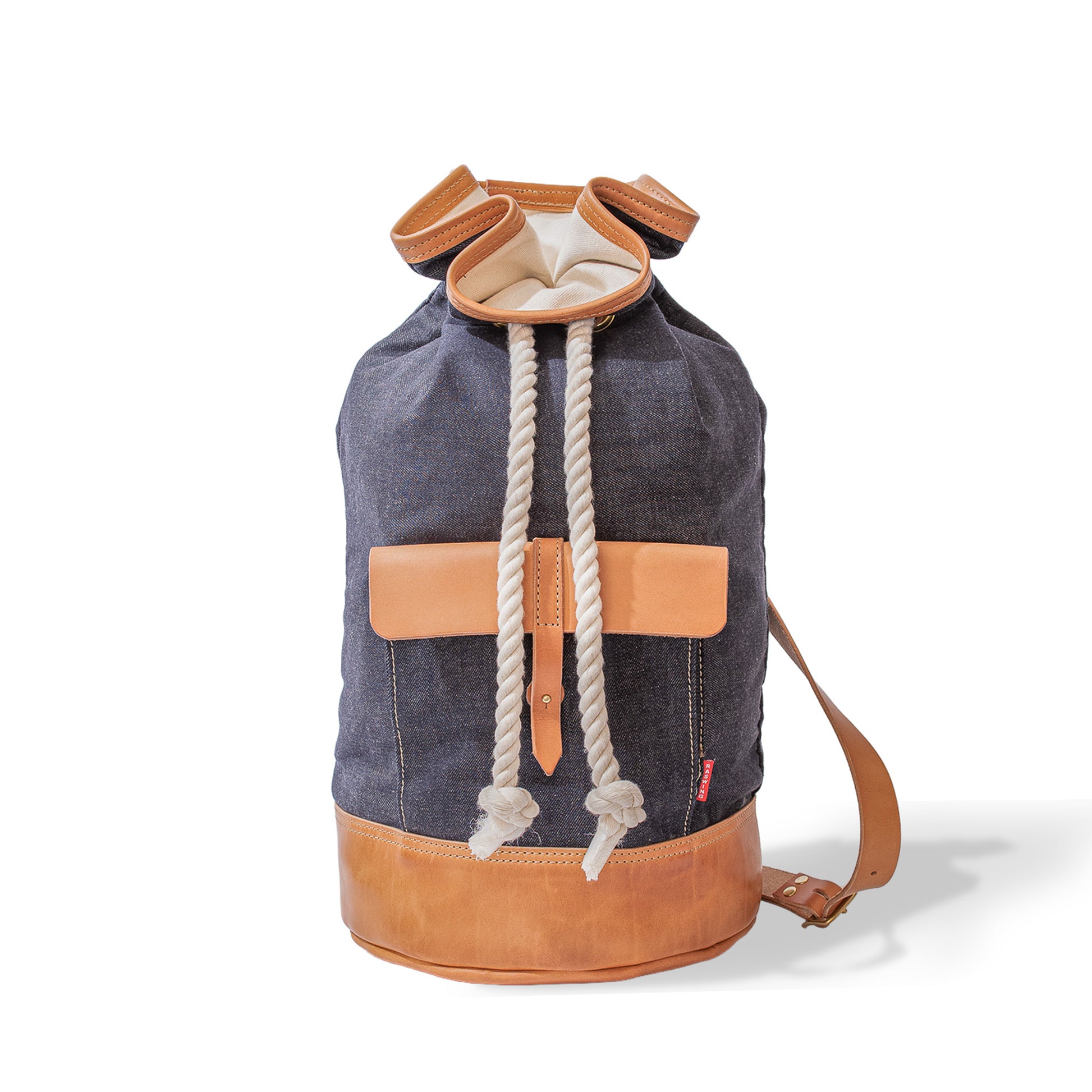 Roavan（ローバン） RASWING（ラスウィング） PORTAL（ポータル） ボンサックLサイズ。栃木レザーと倉敷デニムを使用した大型バッグ。旅行や持ち運び用途に適した容量と構造。