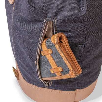 Roavan（ローバン） RASWING（ラスウィング） PORTAL（ポータル） ボンサックLサイズ。栃木レザーと倉敷デニムを使用した大型バッグ。旅行や持ち運び用途に適した容量と構造。