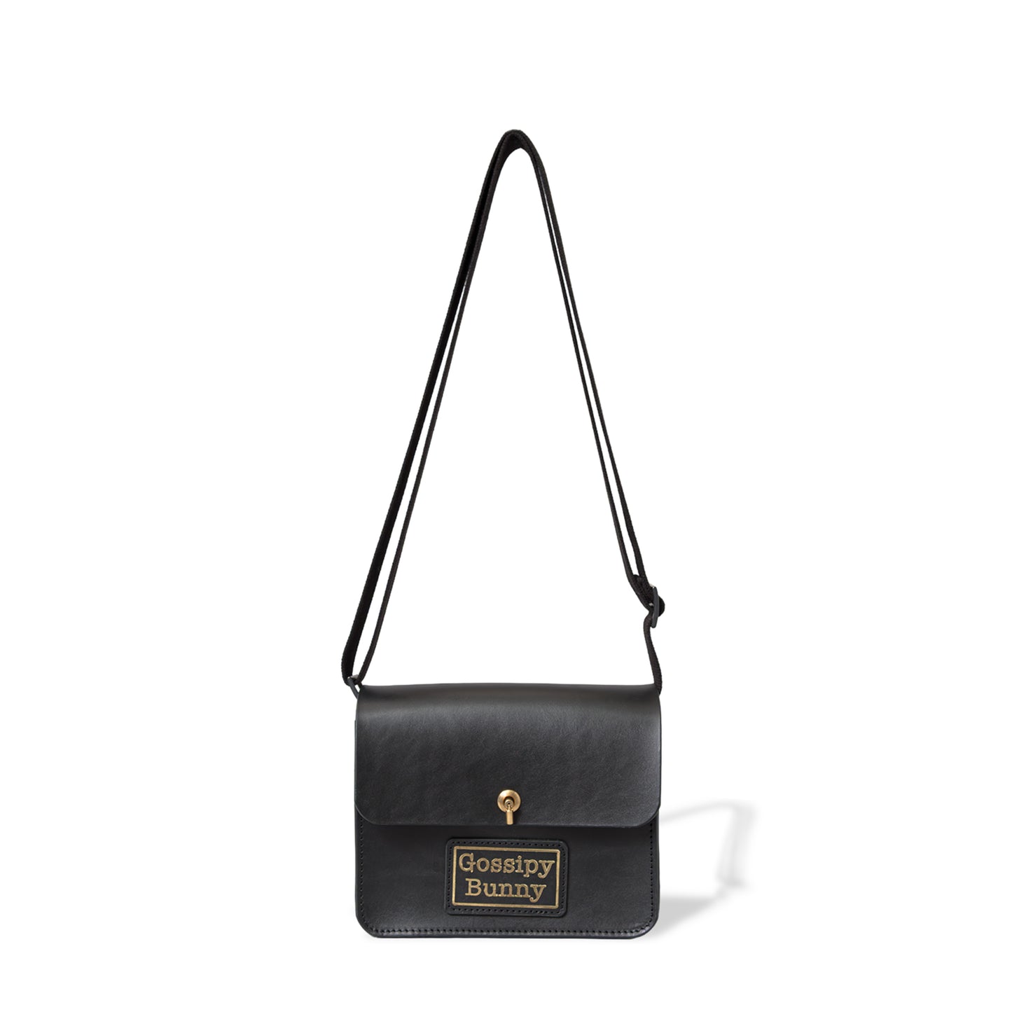 Roavan（ローバン） Gossipy Bunny（ゴシッピーバニー） Toy Box（トイボックス） ショルダーバッグ。国産ブラックレザーを使用した箱型一室構造で、真鍮製はとめ起こしによる片手開閉が可能な、散歩や日常の外出向けレザーバッグ。