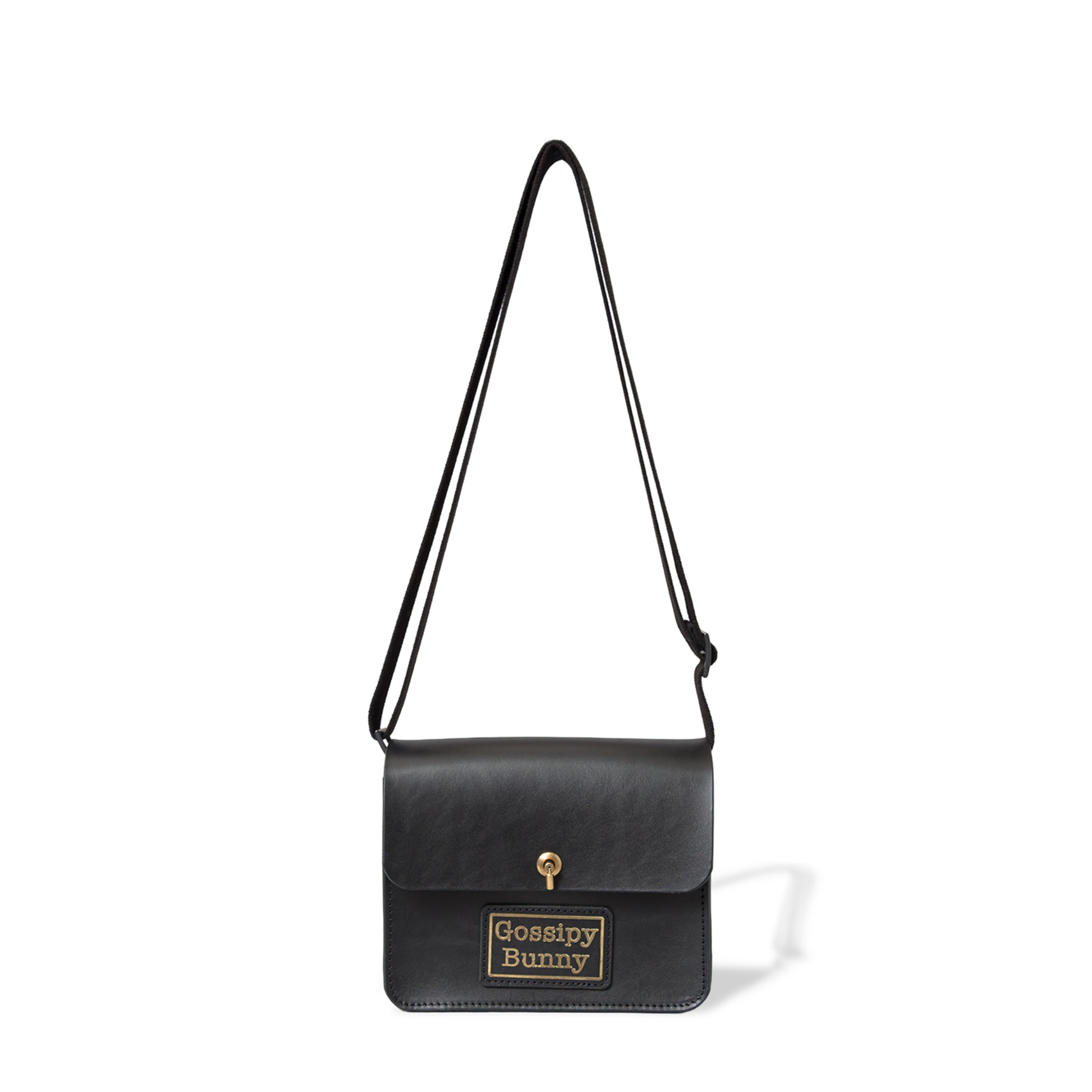 Roavan（ローバン） Gossipy Bunny（ゴシッピーバニー） Toy Box（トイボックス） ショルダーバッグ。国産ブラックレザーを使用した箱型一室構造で、真鍮製はとめ起こしによる片手開閉が可能な、散歩や日常の外出向けレザーバッグ。