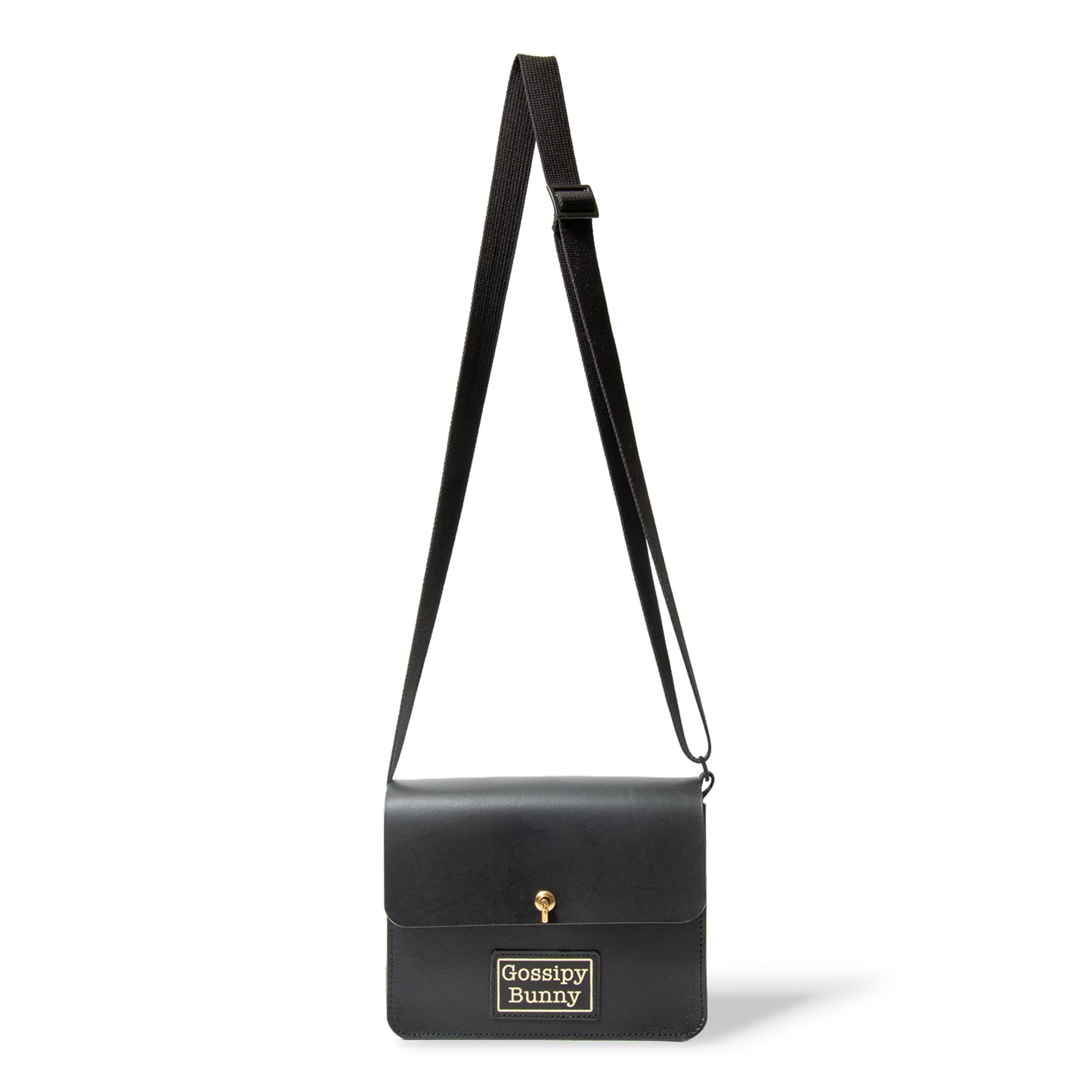 ROAVAN（ローバン）のGossipy Bunny（ゴシッピーバニー）Toy Box Plus（トイボックス プラス）ショルダーバッグ。国産ブラックレザーと真鍮金具を使用した箱型構造で、長財布やiPad mini、A5サイズのノートが収納できる軽量コンパクトなモデルです。